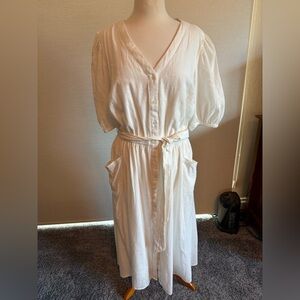 Lane Bryant White Lined V-Neck Dress